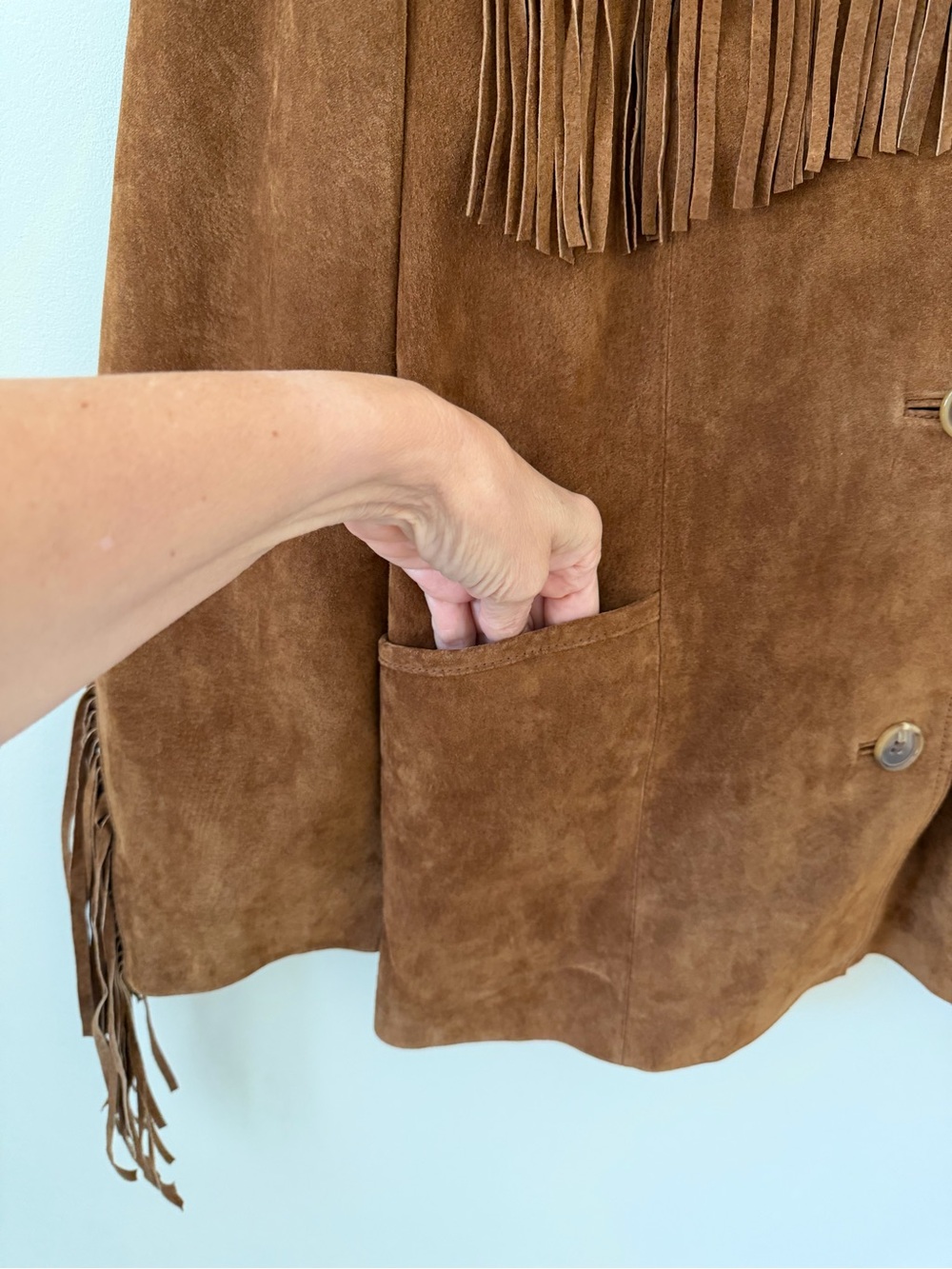 Vintage Suede Fringe Western Jacket Brown Leather Boho Cowgirl Rodeo Festival M - Picture 7 of 13